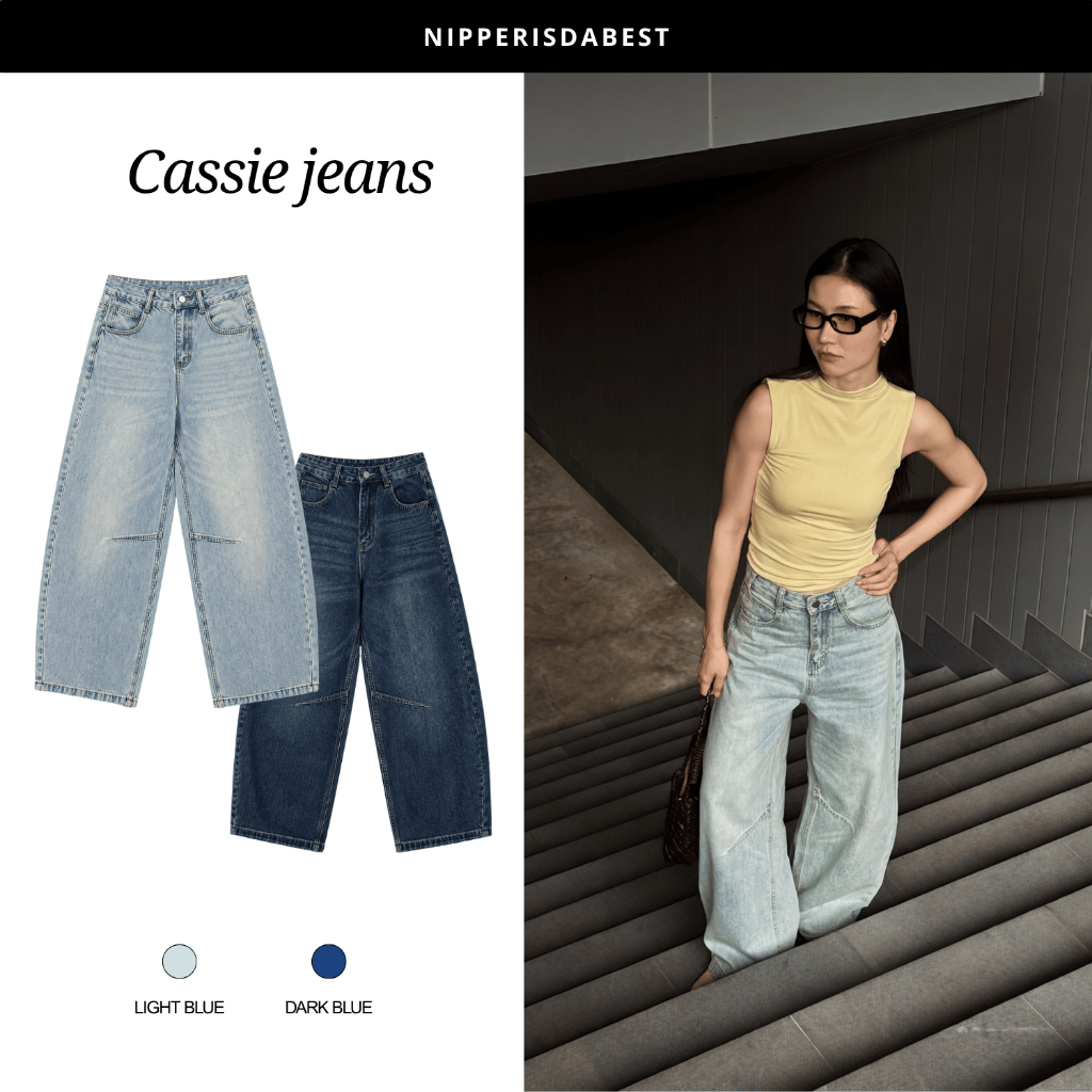 NIPPERISDABEST กางเกงยีนส์รุ่น Cassie Jeans ทรง barrel สียีนส์เข้มและสียีนส์อ่อน #NPJ708
