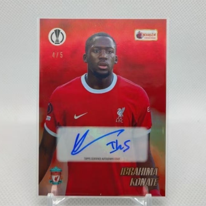 🔴Red on Red🔴Topps Merlin Heritage 23/24 UCC - Ibrahima Konate - Liverpool - Base Autograph Red /5