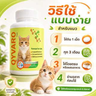 Qyvaro ถ่ายพยาธิแมว ครบทุกชนิด ลูกแมว แมวโต ทุกสายพันธุ์ กินง่าย ทุก 3 เดือน ปลอดภัย 10 เม็ด