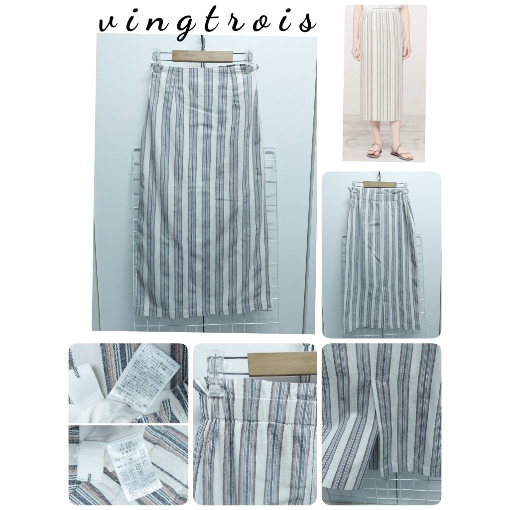 5714. v i n g t r o i s กระโปรงผ้าคอตตอนลายทางทรงสอบญี่ปุ่นมือสอง