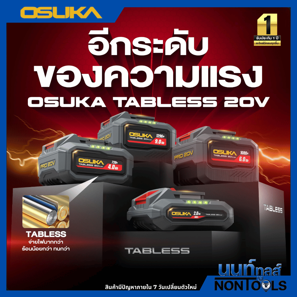 (ถูกสุด)OSUKA X นนท์ทูลส์ OSUKA แบตเตอรี่โอซูกะ 20V TABLESS รุ่นใหม่ล่าสุด ก้อนเล็กน้ำหนักเบาแรงกว่าเดิม ประกัน1ปี