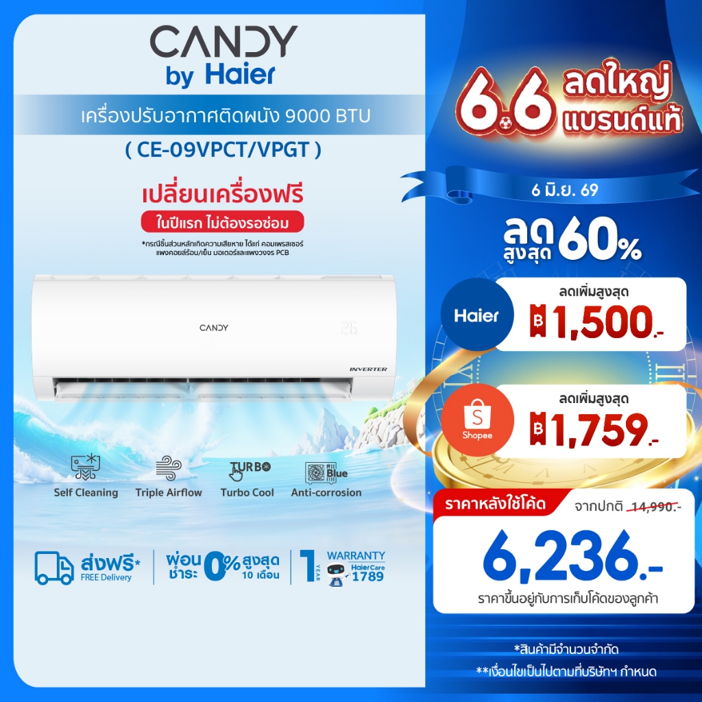 [Best Selling]CANDY เครื่องปรับอากาศติดผนัง อินเวอร์เตอร์ รุ่น VPCT/VPGT Series