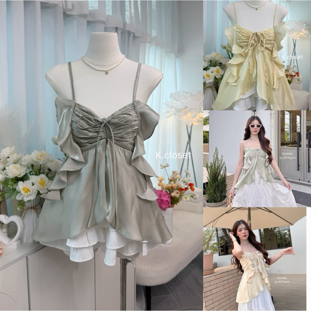 สายเดี่ยวผูกหน้า detail น่ารักทรงสวยงานสวยผ้าแพงมากงานป้ายPICHNIN