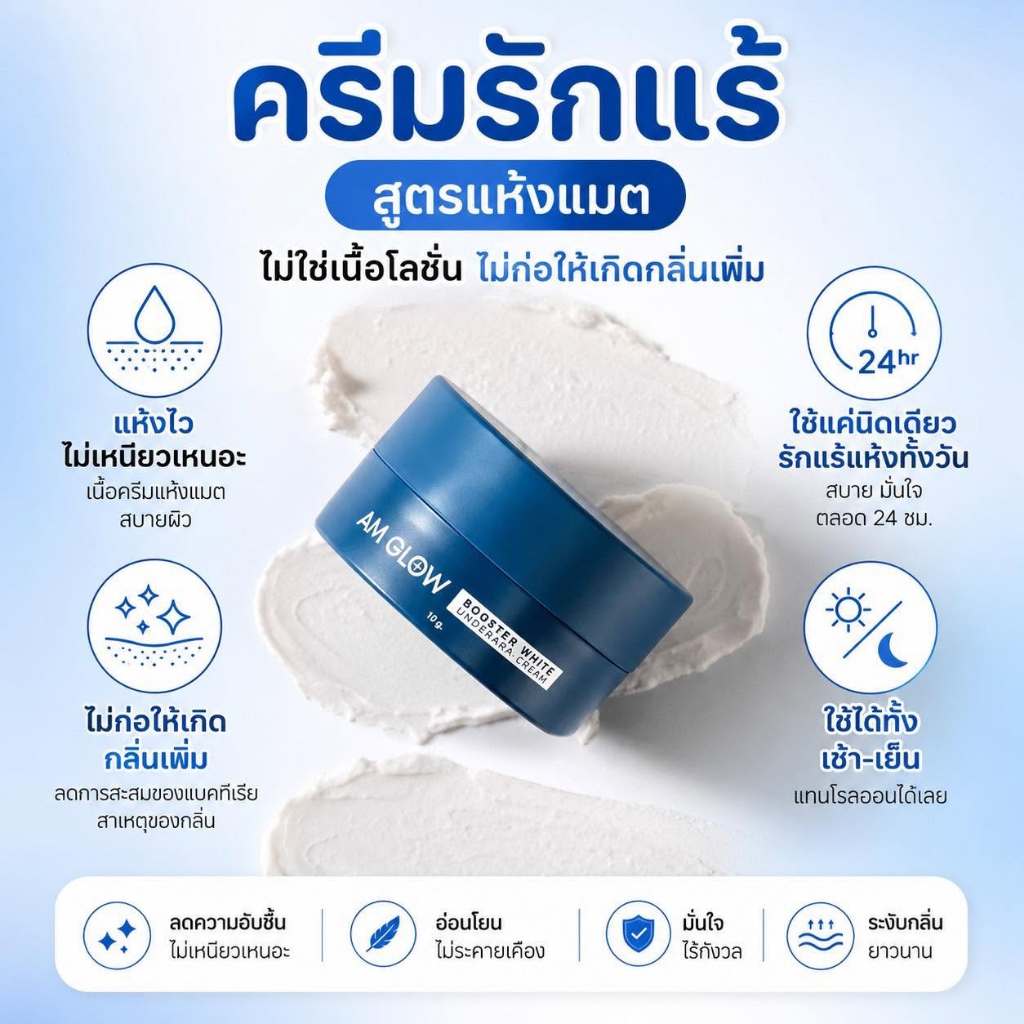 AM GLOW Booster white underarm ครีมรักแร้ สูตรแห้งแมต ครีมบำรุงใต้วงแขน [1กระปุก]