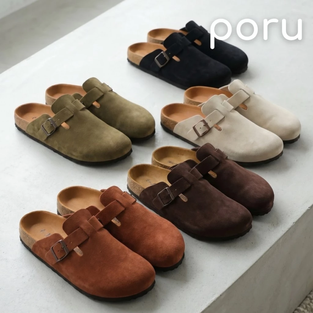[ส่งฟรี]Poru รองเท้าทรงไบเก้นหุ้มหัวดีไซน์วินเทจ หนังกลับ พื้นนุ่ม ไซส์ 36-44