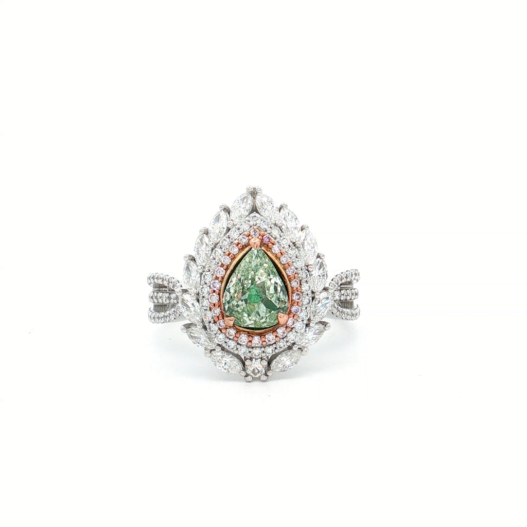 0.65 Carat Fancy Yellowish Green I1 Clarity Diamond Ring
