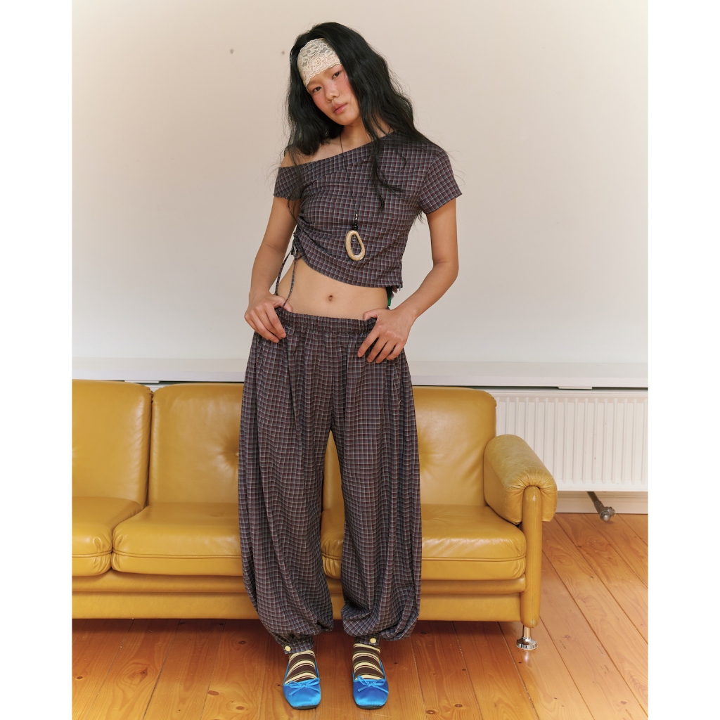 The Freckled Market - Plaid Balloon Pants กางเกงขายาวผูกเอว