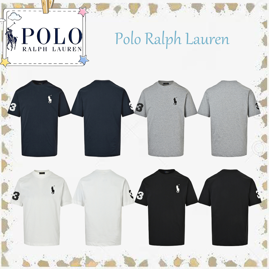 Polo Ralph Lauren เสื้อยืดแขนสั้น ยูนิเซ็กส์ โลโก้ปักขนาดใหญ่ ดีไซน์คอกลม