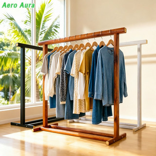 ราวตากผ้า 100/120CM ราวไม้ ราวแขวนเสื้อ ไม้เนื้อแข็ง แข็ง เเขวนได้ 30 ตัวแขวน ความสามารถในการรับน้ำหนักสูงสุด 300KG