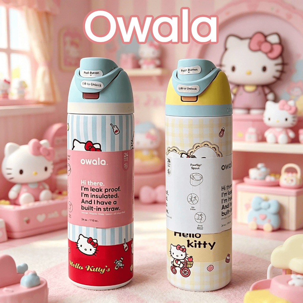 Owala × Hello Kitty FreeSip 24oz กระติกน้ำสแตนเลส มีหลอดในตัว กันหก พร้อมส่ง 100% Authentic