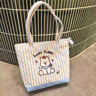 กระเป๋าผ้า มีซิป ขนาดใส่ไอแพดได้ จุของได้เยอะ ลายน้องหมาหน้าหลังน่ารักมาก มือ1
