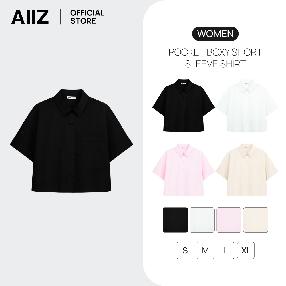 AIIZ (เอ ทู แซด) - AIIZ เสื้อเชิ้ตผู้หญิงแขนสั้นตัวสั้นมีกระเป๋า AIIZ Women's Pocket Boxy Short Slee