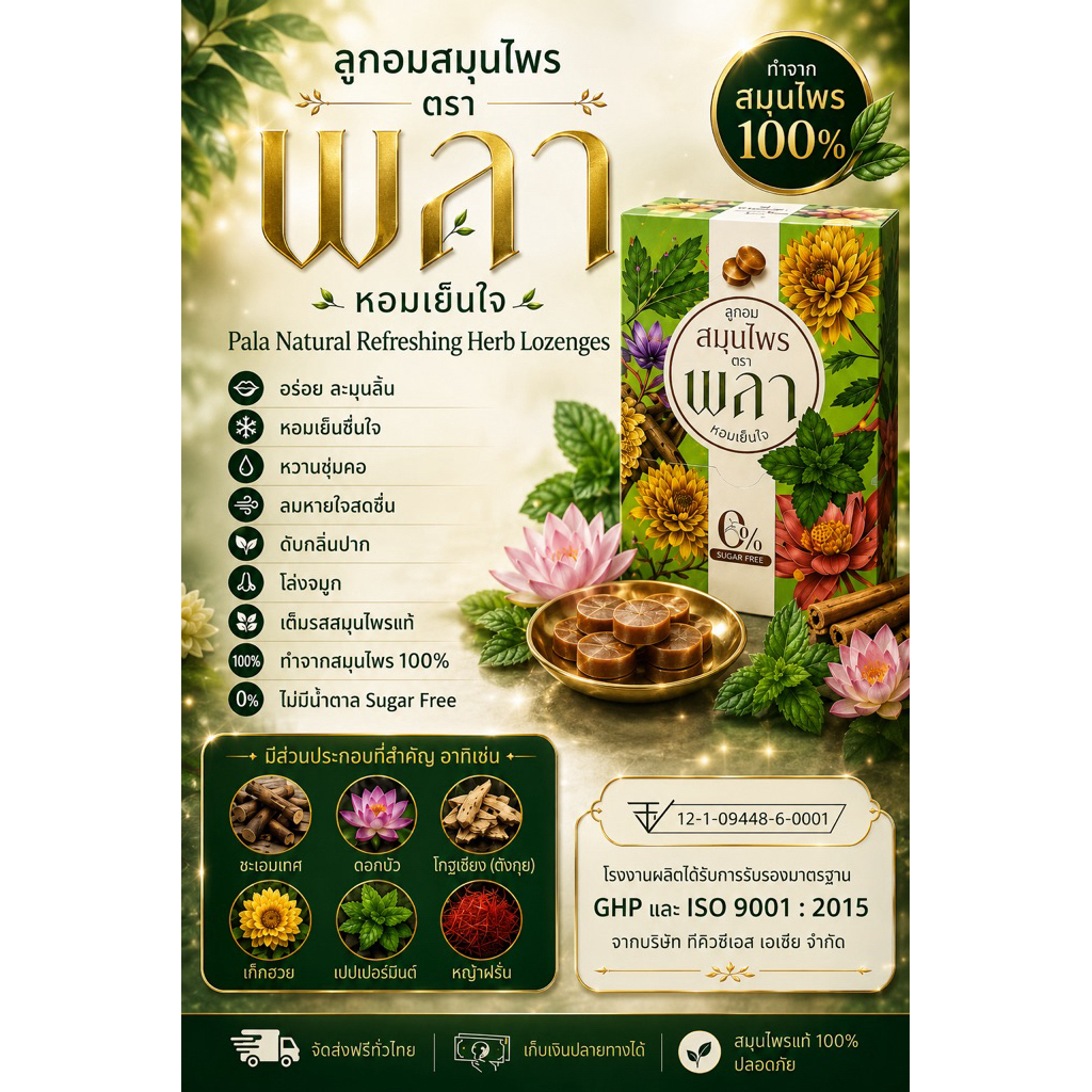 แพคเกจใหม่! ลูกอมสมุนไพร ตรา พลา สมุนไพรแท้ ไม่มีน้ำตาล 💥 5 ซอง (75เม็ด)📌มีบริการเก็บเงินปลายทาง
