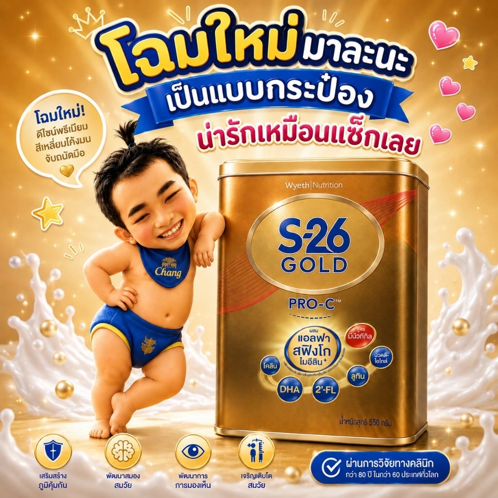 S-26 Gold Pro C แบบกระป๋อง ขนาด550กรัม อายุยาว โฉมใหม่ สูตรกดเลือกในเมนู
