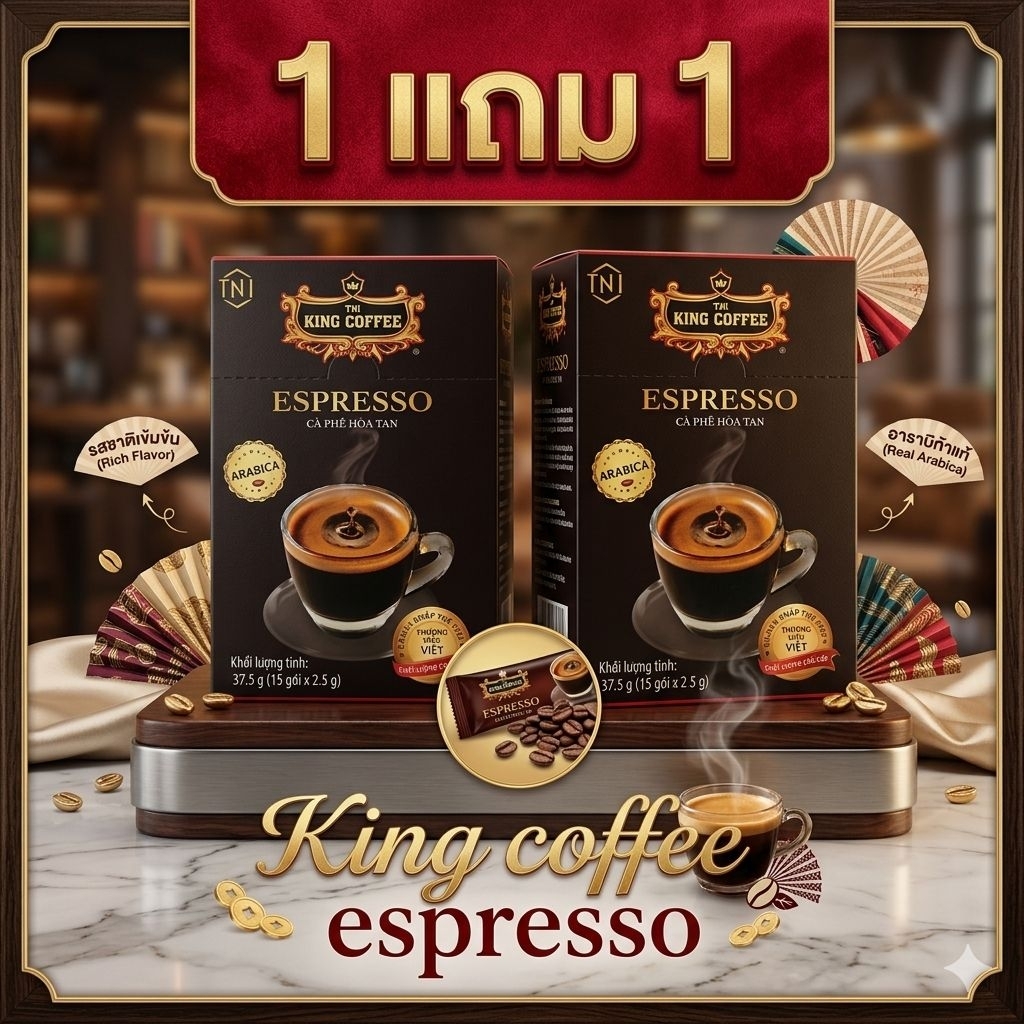 King Espresso อาราบิก้า 2 กล่อง (30 ซอง ) เป็นกาแฟสำเร็จรูปที่ผลิตจากเมล็ดกาแฟอาราบิก้า 100% ส่งด่วน ส่งไว ทันใจ แน่นอน