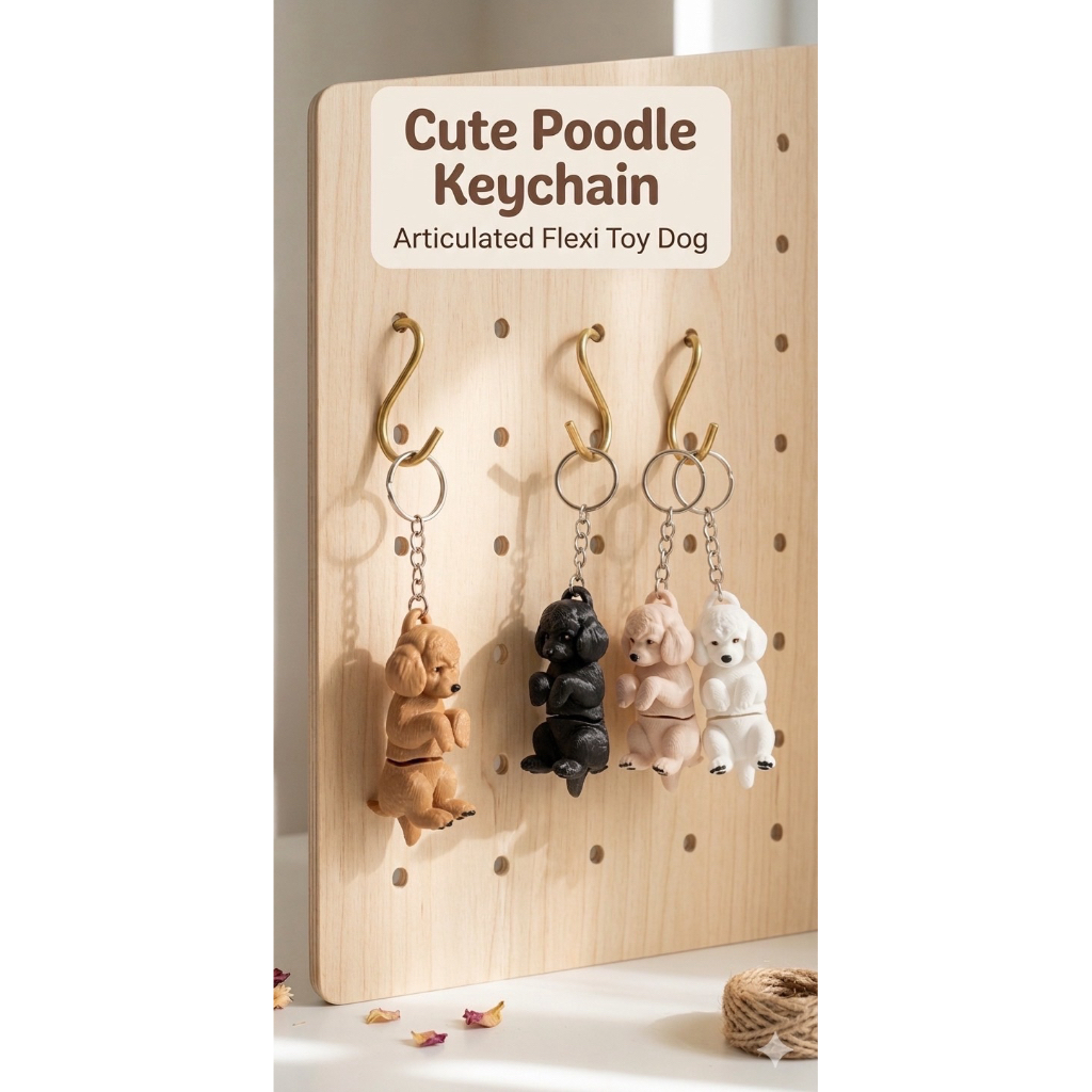 พวงกุญแจน้องหมาน่ารัก ขนาดกะทัดรัด ดีไซน์น่ารัก Cute Poodle Keychain – Articulated Flexi Toy Dog