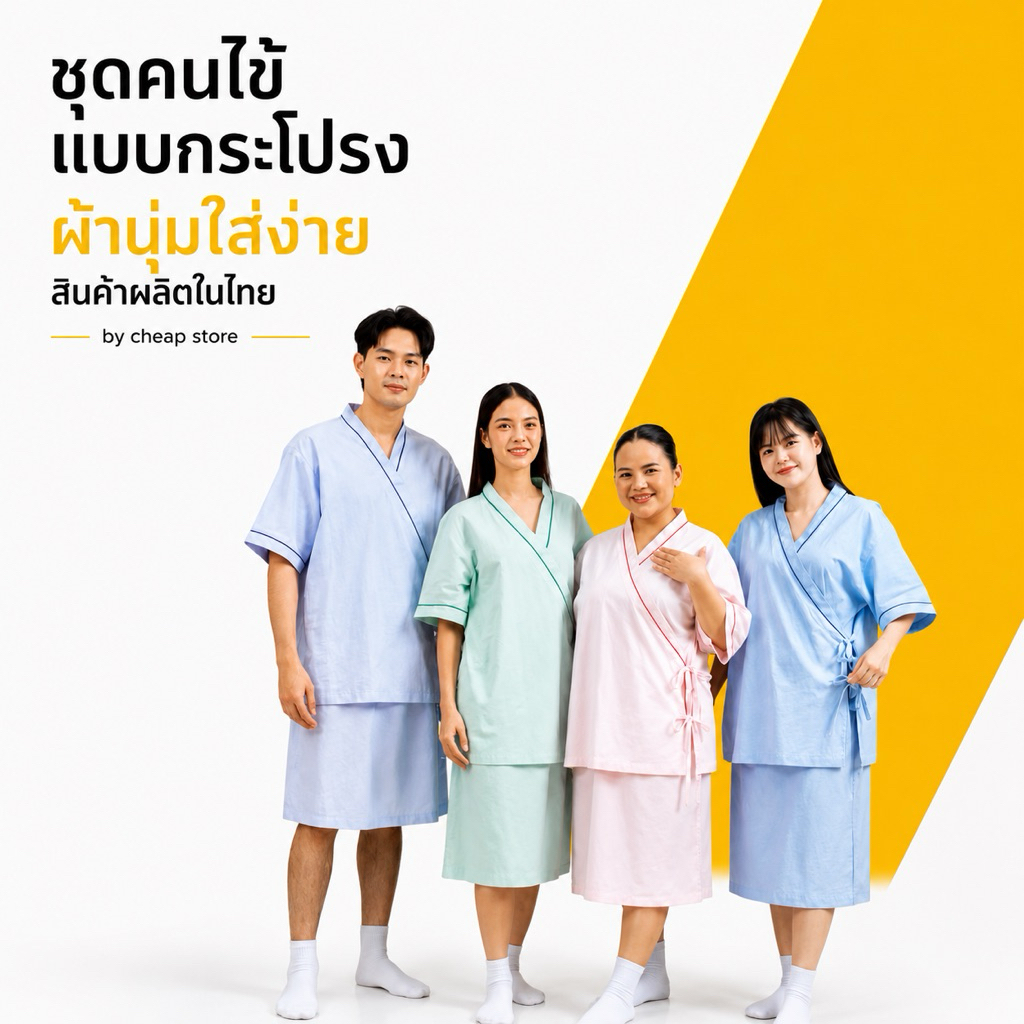ชุดผู้ป่วย ชุดคนไข้(แบบกระโปรง) ผ้าอ็อกฟอร์ด สินค้าไทย งานตัดเย็ดเรียบร้อย พร้อมส่ง