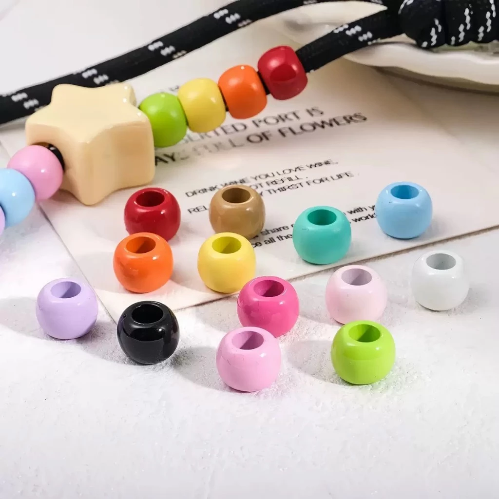 ลูกปัด ทรงกลม รูใหญ่ ขนาด10mm รูร้อย6mm สีสันแจ่มใส อุปกรณ์เสริมงานฝีมือ DIY เหมาะสมสำหรับทำาร้อยคอ กำไลข้อแขน