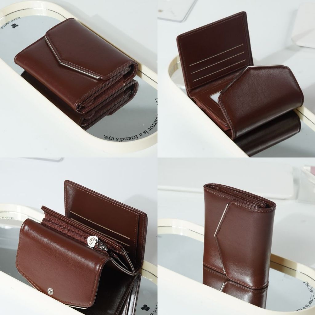 New V-Flap Wallet กระเป๋าสตางค์3พับ มีช่องซิปเหรียญ เเบงค์ บัตร แถมกล่อง
