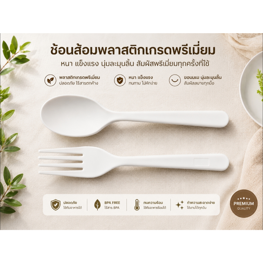 ชุดช้อน ส้อม พลาสติกเกรดพรีเมี่ยม อย่างหนา ระดับ สายการบิน ช้อน ส้อม spoon fork