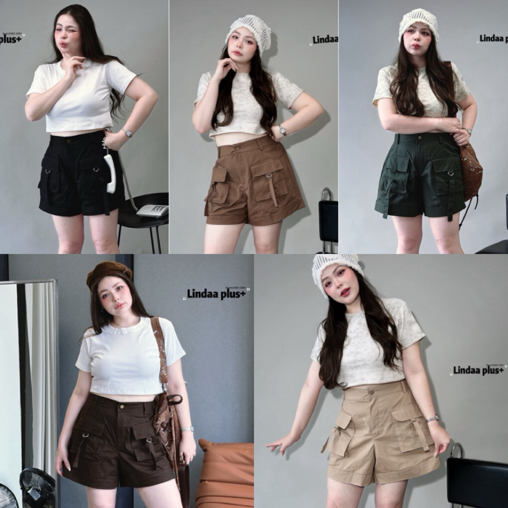 LD กางเกงขาสั้นกระเป๋าหน้าใบใหญ่แต่งห่วง 🏕ใส่ไปตั้งแคมป์ชิลๆ ไซส์ใหญ่ สาวอวบ