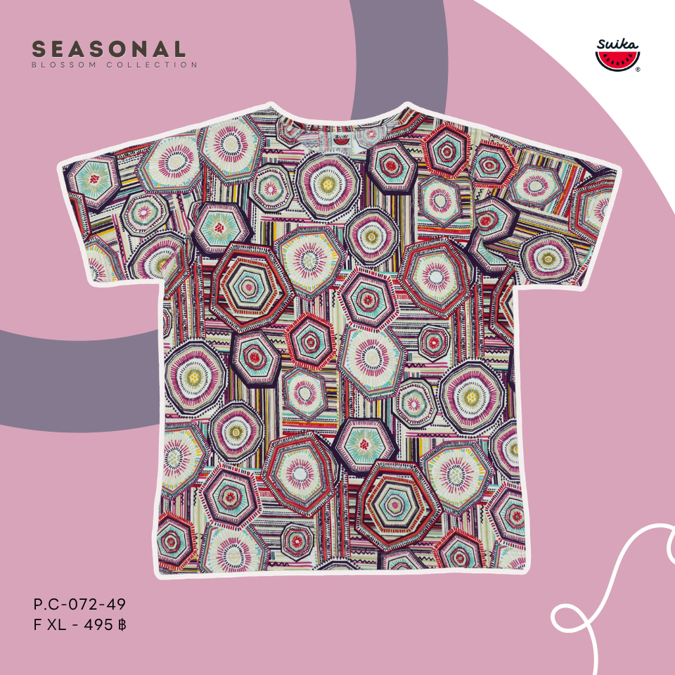 เสื้อแตงโม (SUIKA) - เสื้อยืด คอปาด โปเชียลพิมพ์ลายดอกไม้(P.C-072 302 196) — صورة 6