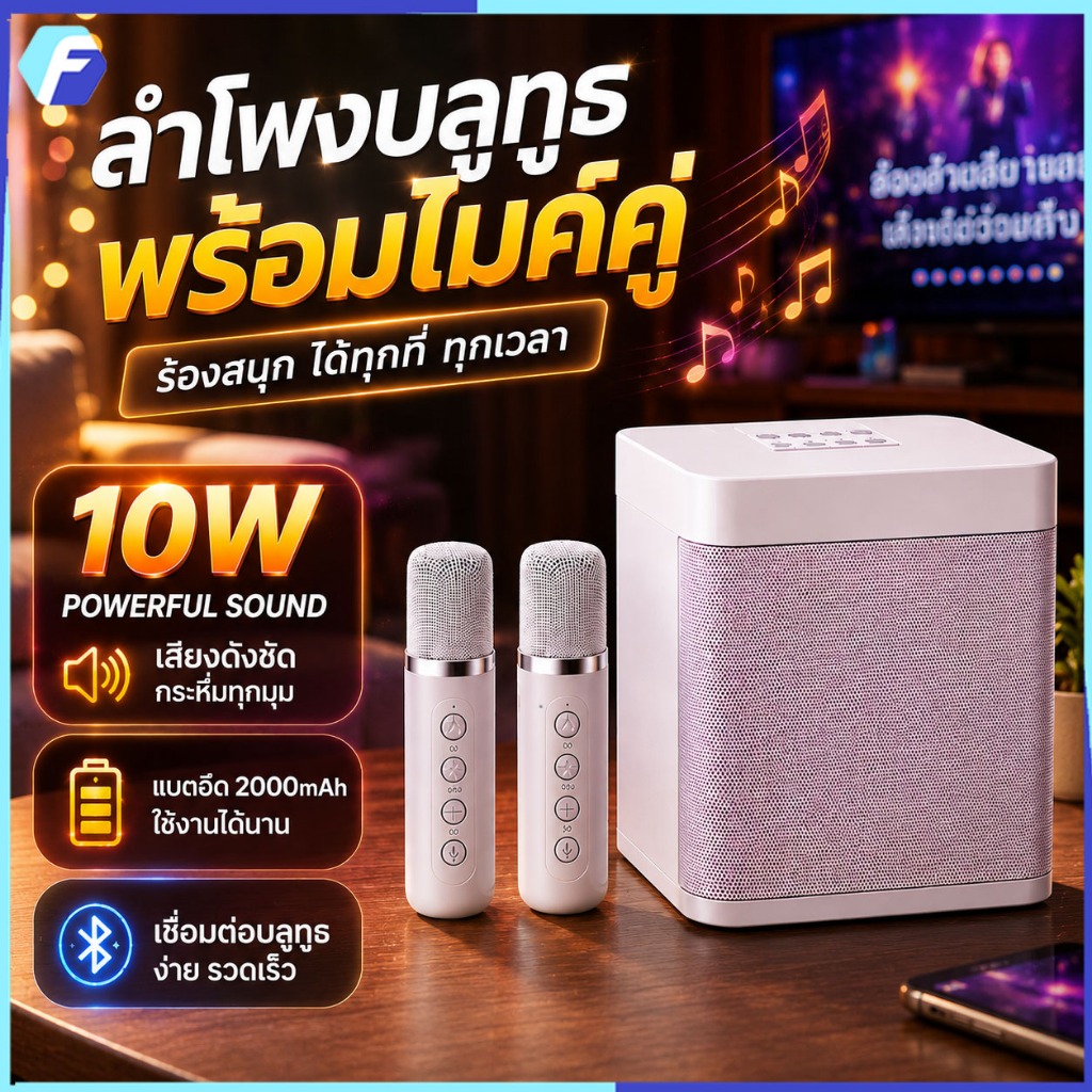 【COD】ไมโครโฟนคู่ ลำโพงบลูทูธ YS-203 Blutooth Speaker รองรับ USB/TF/AUX ลำโพงบลูทูธแบบพก