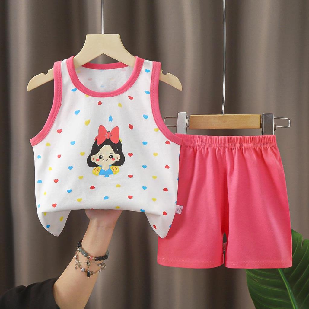 ชุดเด็ก เสื้อกร้าม+กางเกงขาสั้น เสื้อแขนกุด ผ้า cotton Size 73-110 cm สวมใส่สบาย ระบายอากาศได้ดี 🐰พร้อมส่งจ้า🐰