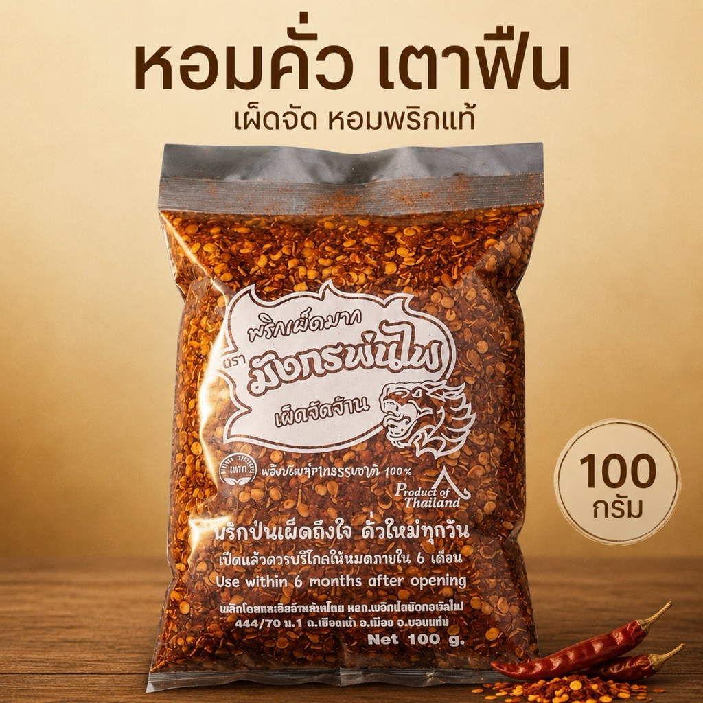 พริกป่นคั่วเตาฟืน 100g เผ็ดจัด หอมพริกแท้  พริกป่นเผ็ดมาก(แดง100)