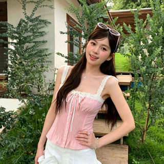 KUMI พร้อมส่🧚‍♀️ เสื้อสายเดี่🧚‍♀️ เสื้อเบลาส์สีขาวผ้า แฟชั่นฝรั่งเศส เสื้อสายเดี่ยวหวานใส่ สวมใส่สบายไม่อับ