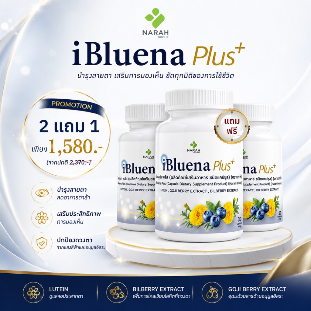 NARAH PRO 2+1 สินค้า I BLUENA PLUS+ CAPSULE “ป้องกัน + ฟื้นฟู + บำรุง” (30แคปซูล) ในกระปุกเดียว