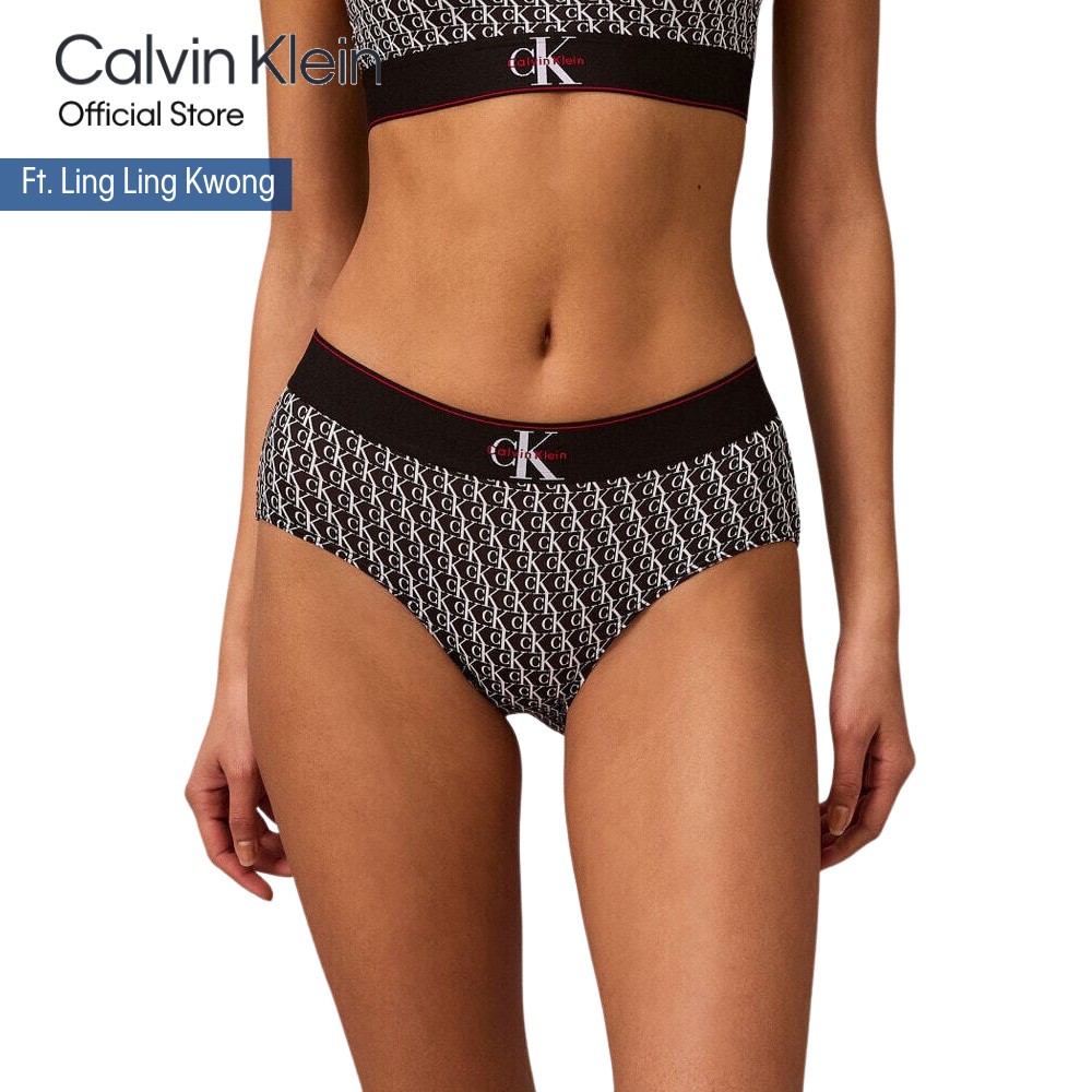 CALVIN KLEIN กางเกงในผู้หญิง Graphic Monogram Microfiber ทรง Hipster รุ่น QF8878AD UB1 - สีดำ