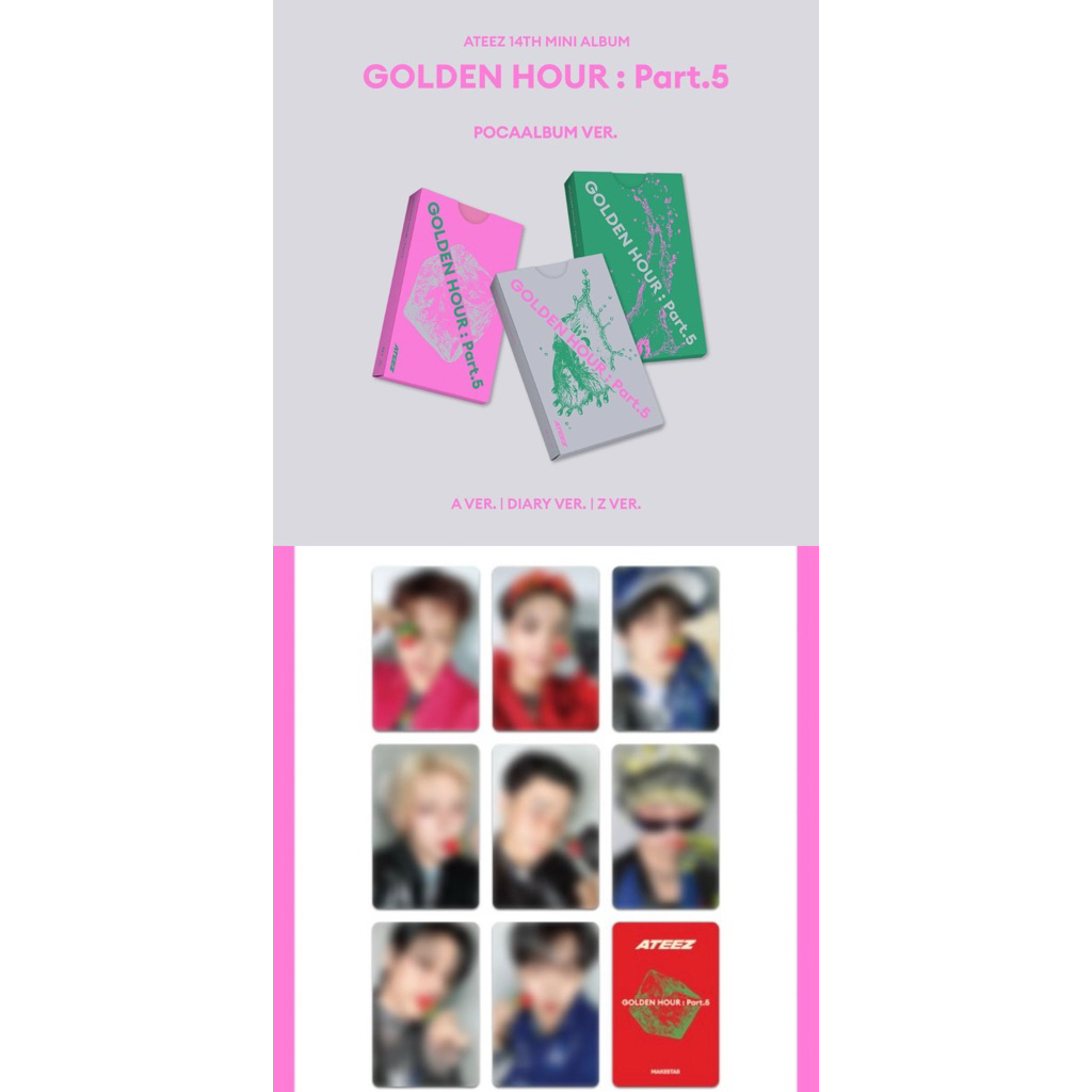(พร้อมส่ง🇹🇭) เลือกเมมเบอร์ POB ATEEZ GOLDEN HOUR : Part 5 POCAALBUM  + POB CARDS  strawberry 🍓 VER.