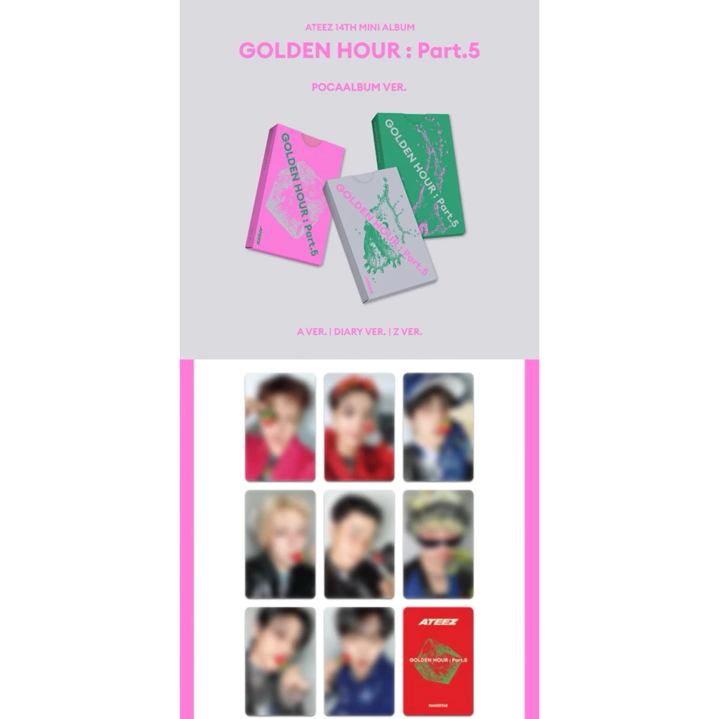 (พร้อมส่ง🇹🇭) เลือกเมมเบอร์ POB ATEEZ GOLDEN HOUR : Part 5 POCAALBUM + POB CARDS strawberry 🍓 VER.