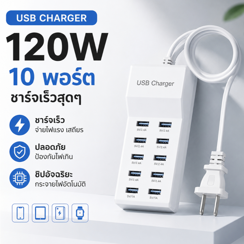 หัวชาร์จ USB แบบเร่งชาร์จ, ฐานชาร์จ USB, การชาร์จอัจฉริยะ 120W, หัวชาร์จเร็วแบบรวม 10 ใน 1, การชาร์จอัจฉริยะ USB หลายพอร