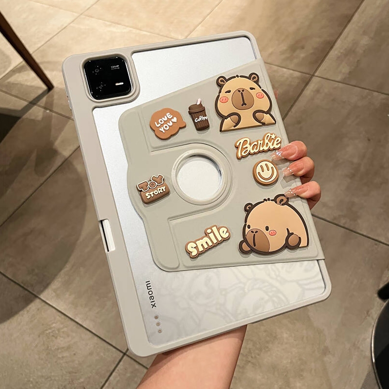 คาปิบาร่า หมุนได้ 360° เคสแท็บเล็ตแบบฝาพับอะคริลิกใส พร้อมที่ใส่ปากกา Tablet Xiaomi Pad 5 6 7 8 Pro Redmi Pad 2 SE 2025