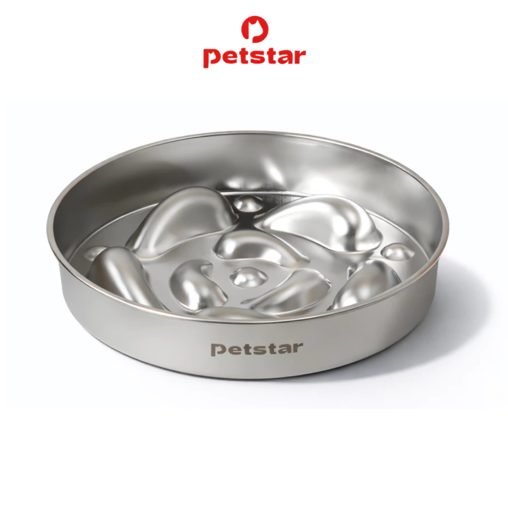 Petstar ชามอาหารสุนัข ชามชะลอการกิน วัสดุสแตนเลส ไม่เป็นสนิม ฐานกันลื่น ขอบต่ำ กินสะดวก ช่วยชะลอการกิน Pet food bowl