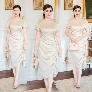 Sukunya 9001 : เดรสเนื้อผ้าเครปซาติน สัมผัสนุ่มลื่น ทิ้งตัวสวย ใส่แล้วดูหรูแบบผู้ดี