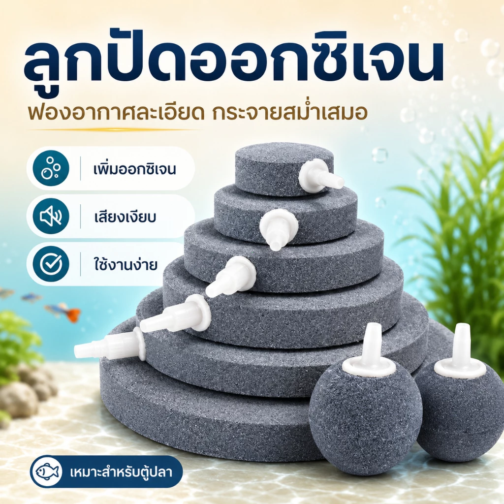 ลูกปัดออกซิเจนตู้ปลา หินอากาศ ฟองละเอียด เงียบพิเศษ กระจายลมสม่ำเสมอ เพิ่มออกซิเจน ไม่อุดตัน หลายขนาด