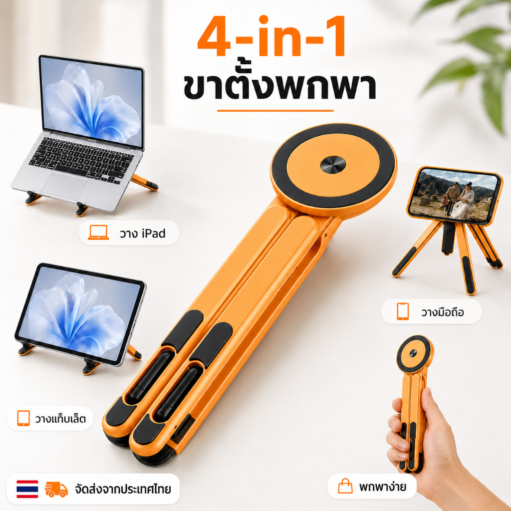 ขาตั้งมือถือ/แท็บเล็ต/แล็ปท็อป อลูมิเนียมอัลลอยด์ ปรับได้-พกพาได้ Adjustable Laptop Tablet Phone Stand Aluminum