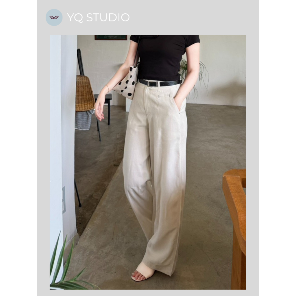 A728 YQ Korean Shop กก.ขากระบอกแต่งดีเทลกระเป๋า ( preamium 100%) ป้ายYQ