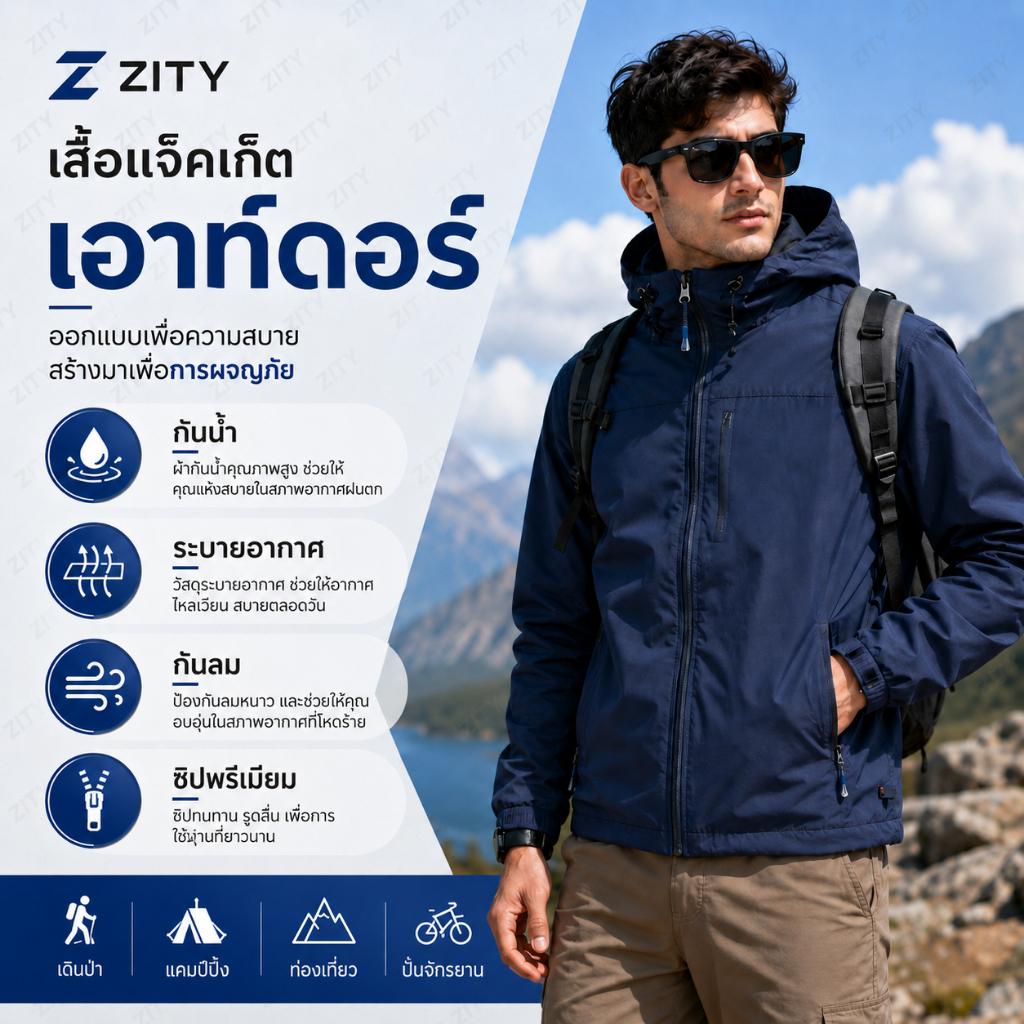 เสื้อกันฝนมีฮู้ดสำหรับผู้ชาย กันน้ำ กันลม กันหนาว สำหรับกิจกรรมกลางแจ้ง