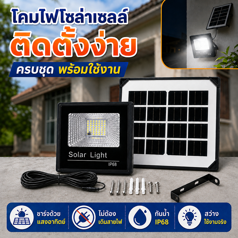 【กำลังไฟที่แท้จริง】 ไฟโซล่าเซล โซลาร์เซลล์ กันน้ำIP65 2000W โซล่าเซลล์ Solar Light ไฟพลังงานแสงอาทิตย์ ไฟถนน ไฟสปอตไลท์