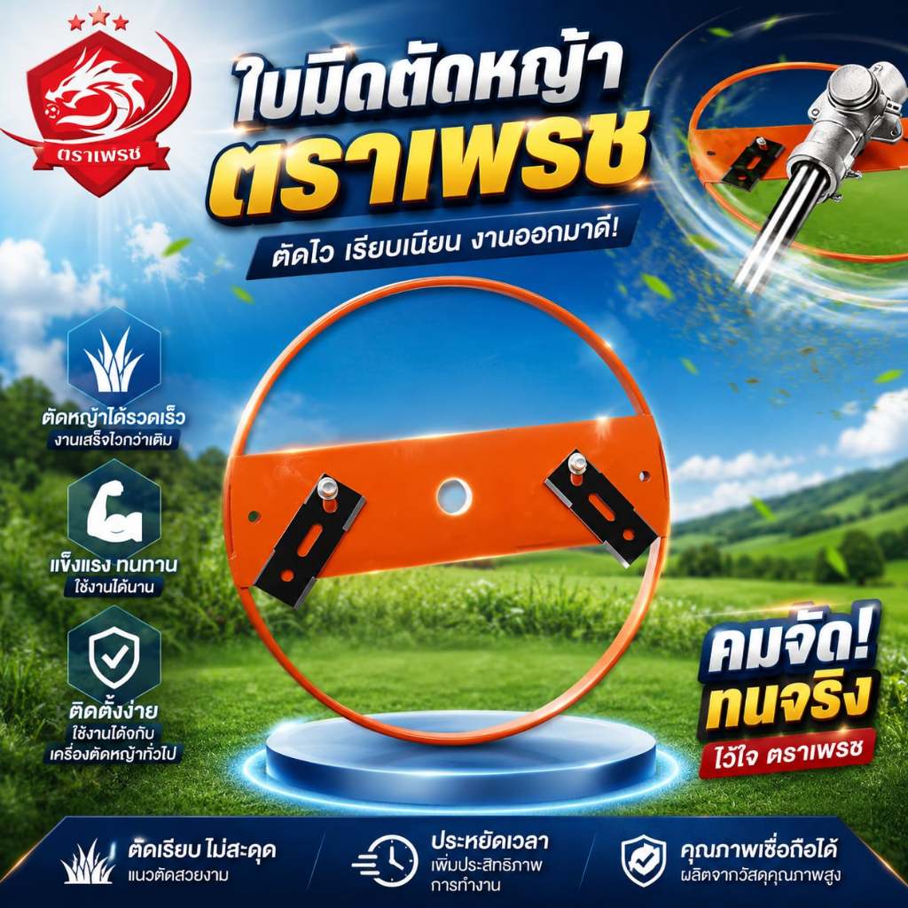 ใบมีดตัดหญ้าอเนกประสงค์ 2in1 ตราเพชร รุ่นตัดเนียนรอบต้น ลดความเสียหาย เพิ่มความปลอดภัยในการทำงาน