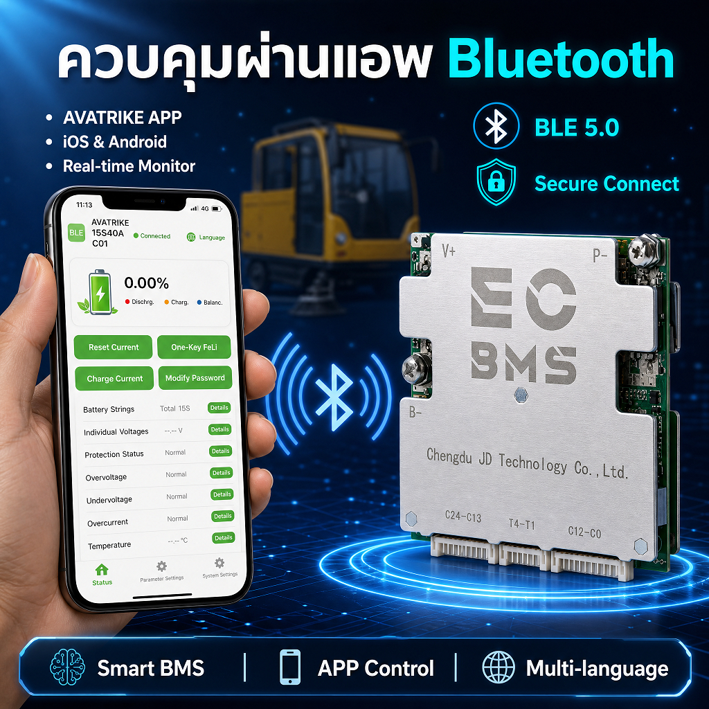 High Voltage BMS 3S-24S 40A-200A LiFePO4 ระบบจัดการแบตเตอรี่ มี Active Balancer สำหรับรถบรรทุกและ RV