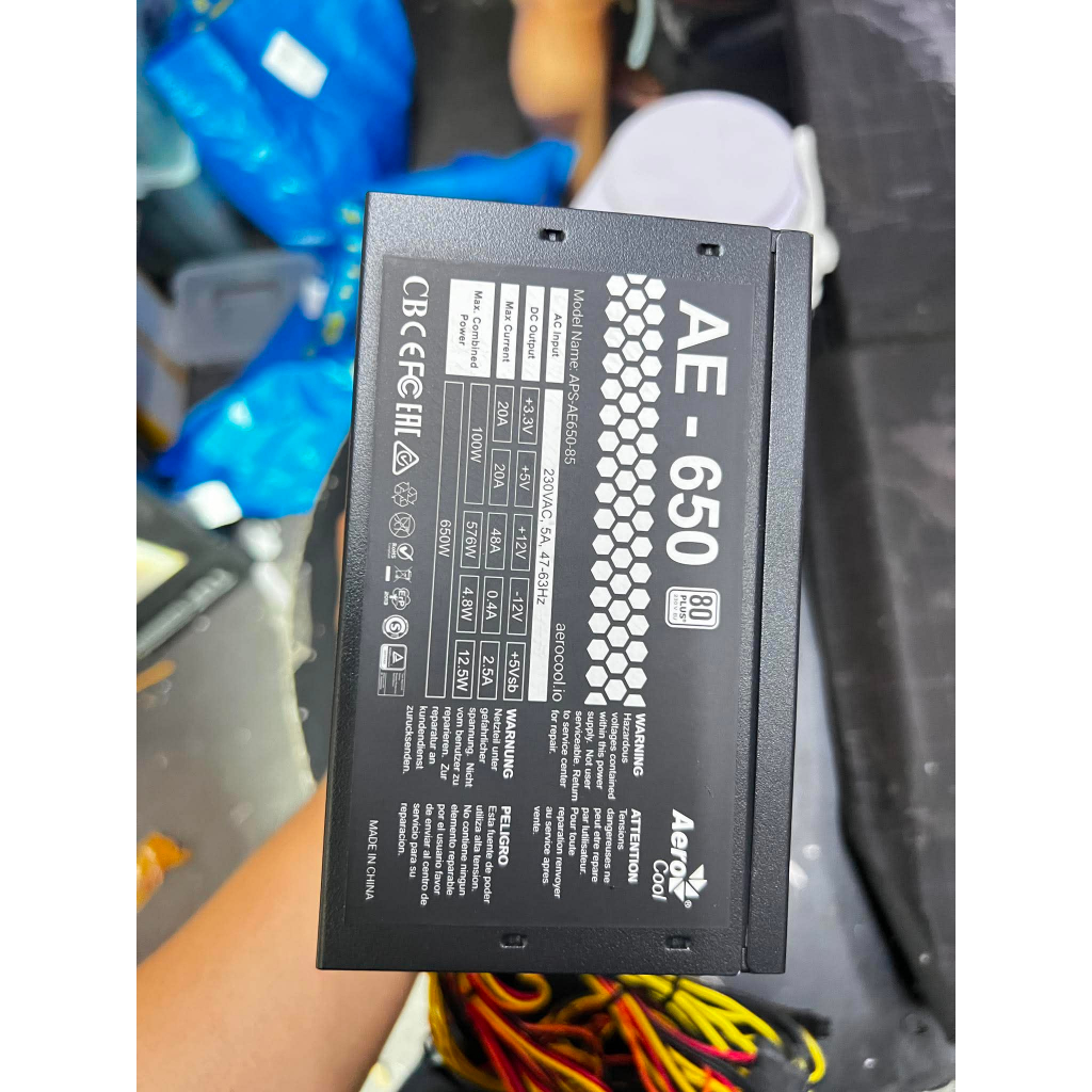 POWER SUPPLY (อุปกรณ์จ่ายไฟ) AEROCOOL AE-650W 650W 80 PLUS BLACK ATX ไม่มีกล่อง แถมสายไฟ ประกันร้าน