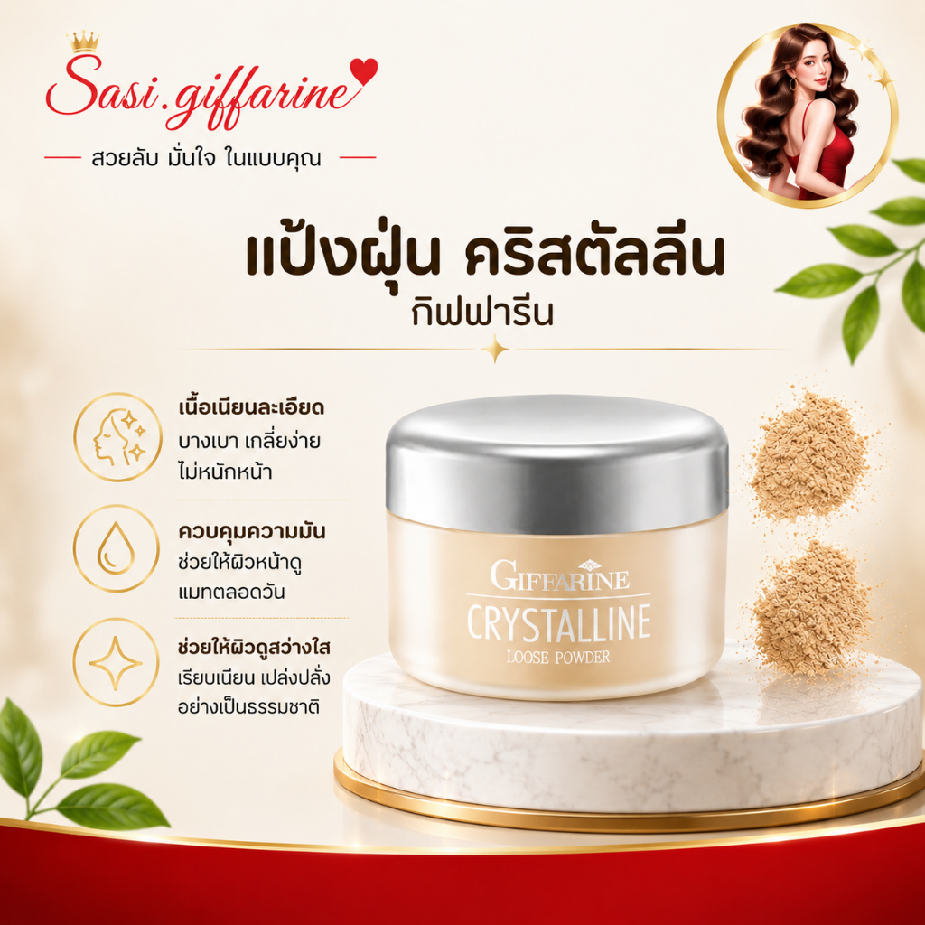 แป้งฝุ่น กิฟฟารีน Crystalline Loose Powder บางเบา เนียนละเอียด คุมมัน ผิวดูเรียบเนียน