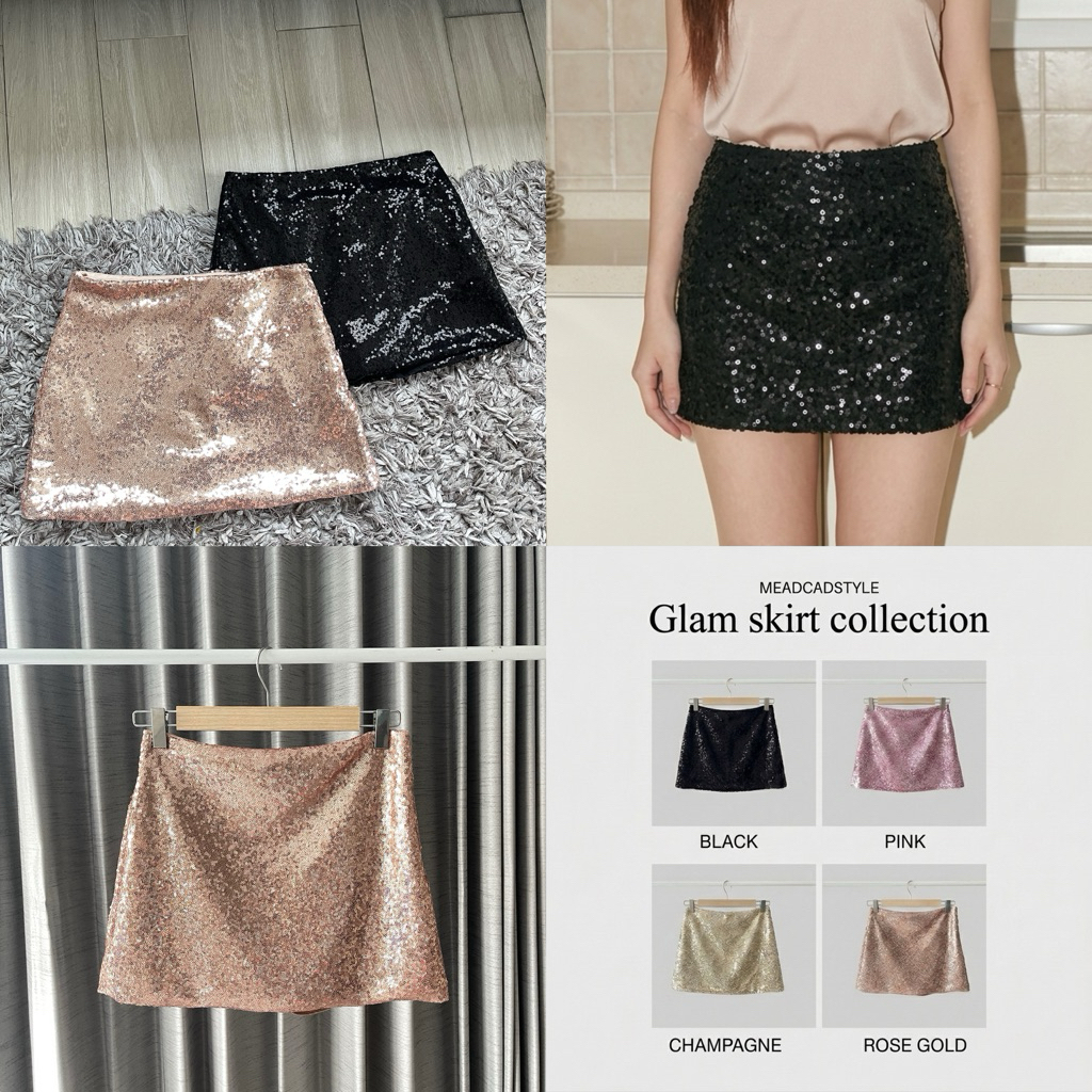 Glam Skirt กระโปรงปักเลื่อมWink ทรงเอพร้อมซับในกางเกง งานสวยแกรมสุดๆ ผ้าหนา ซับใน 2 ชั้น ดีไซน์คลาสสิก ใส่แล้วดูเพรียว