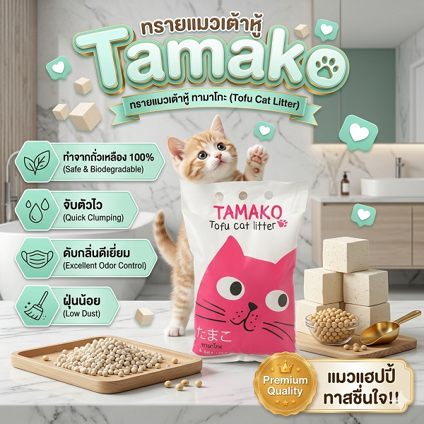 Tamako ทรายเต้าหู้ 6L (6ลิตร) เต้าหู้ญี่ปุ่น ทรายแมวมีกลิ่นหอม  ทรายออร์แกนิค ทรายแมวอนามัย