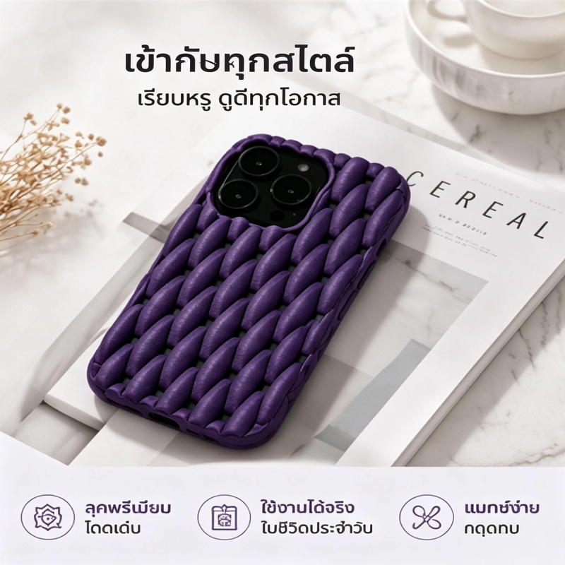 เคสลายผ้าพรีเมียม lPhone 16/17 Pro Max ระบายอากาศ ลดความร้อนขณะใช้งาน น้ำหนักเบา จับกระชับมือ